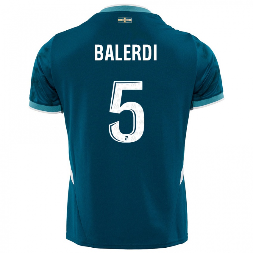 Niño Camiseta Leonardo Balerdi #5 Azul Turquesa 2ª Equipación 2024/25 La Camisa