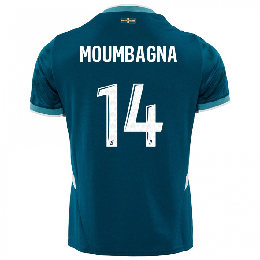 Niño Camiseta Faris Moumbagna #14 Azul Turquesa 2ª Equipación 2024/25 La Camisa