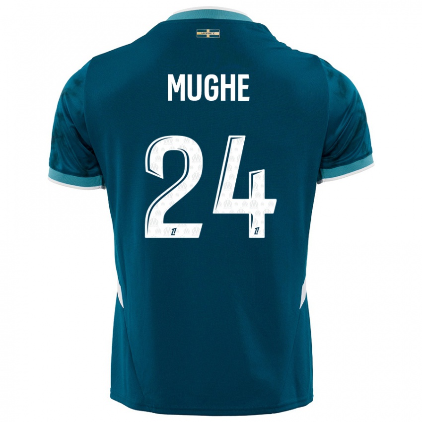 Niño Camiseta François Mughe #24 Azul Turquesa 2ª Equipación 2024/25 La Camisa