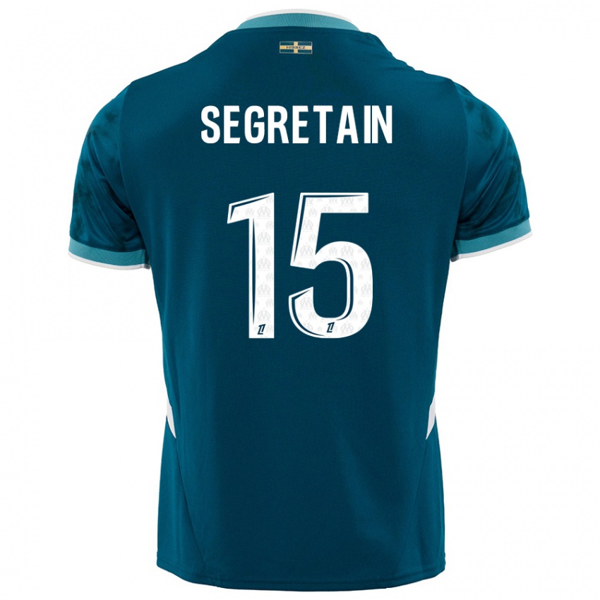 Niño Camiseta Julie Ségrétain #15 Azul Turquesa 2ª Equipación 2024/25 La Camisa