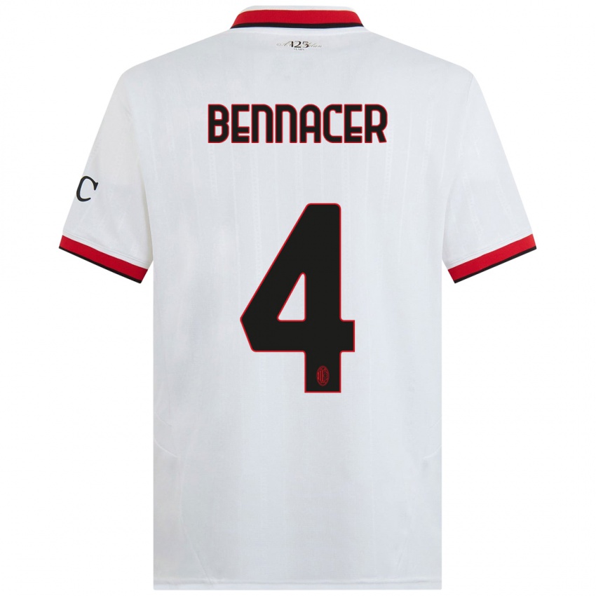 Niño Camiseta Ismael Bennacer #4 Blanco Negro Rojo 2ª Equipación 2024/25 La Camisa