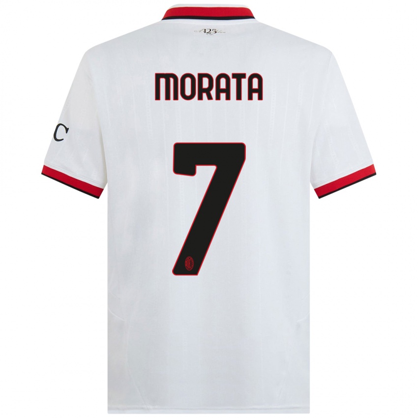 Niño Camiseta Alvaro Morata #7 Blanco Negro Rojo 2ª Equipación 2024/25 La Camisa