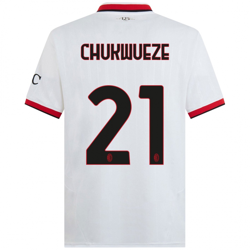 Niño Camiseta Samuel Chukwueze #21 Blanco Negro Rojo 2ª Equipación 2024/25 La Camisa