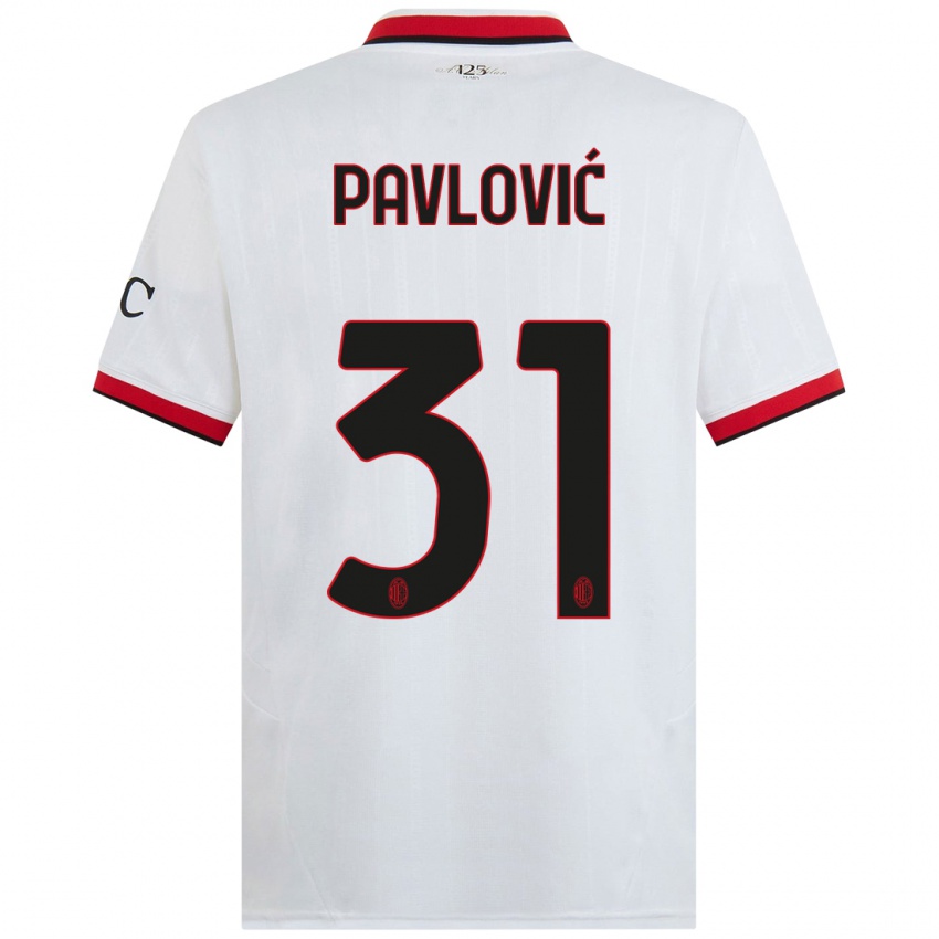 Niño Camiseta Strahinja Pavlović #31 Blanco Negro Rojo 2ª Equipación 2024/25 La Camisa