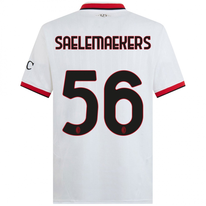 Niño Camiseta Alexis Saelemaekers #56 Blanco Negro Rojo 2ª Equipación 2024/25 La Camisa