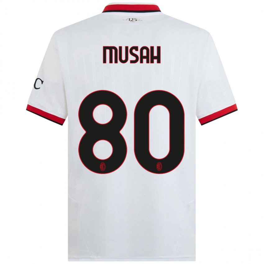 Niño Camiseta Yunus Musah #80 Blanco Negro Rojo 2ª Equipación 2024/25 La Camisa