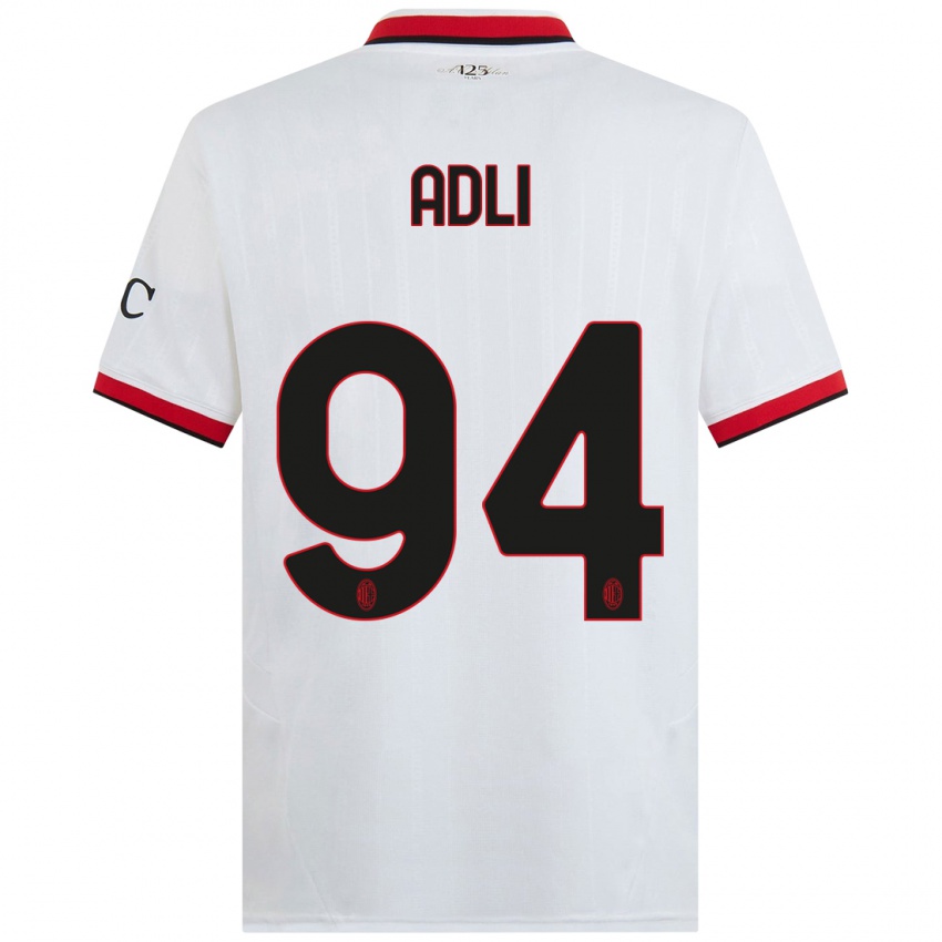 Niño Camiseta Yacine Adli #94 Blanco Negro Rojo 2ª Equipación 2024/25 La Camisa