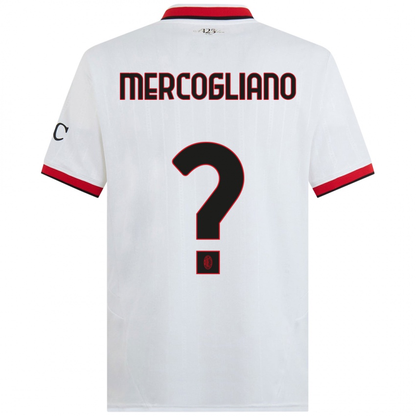 Niño Camiseta Mattia Mercogliano #0 Blanco Negro Rojo 2ª Equipación 2024/25 La Camisa