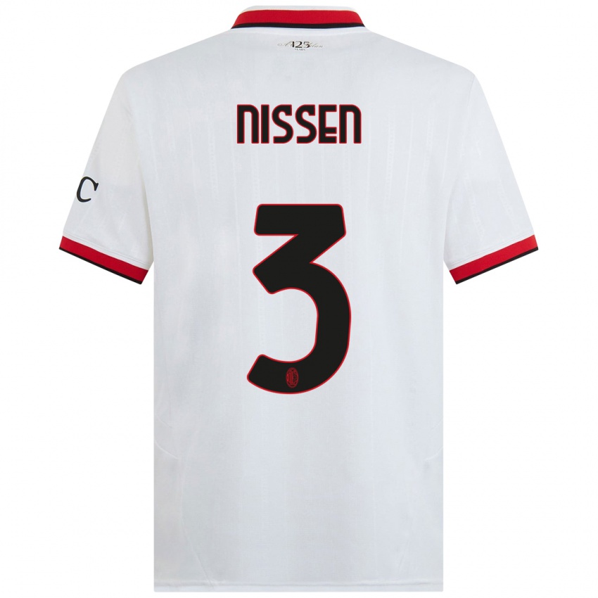 Niño Camiseta Fredrik Nissen #3 Blanco Negro Rojo 2ª Equipación 2024/25 La Camisa