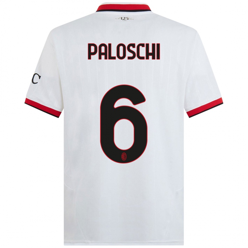 Niño Camiseta Dorian Paloschi #6 Blanco Negro Rojo 2ª Equipación 2024/25 La Camisa