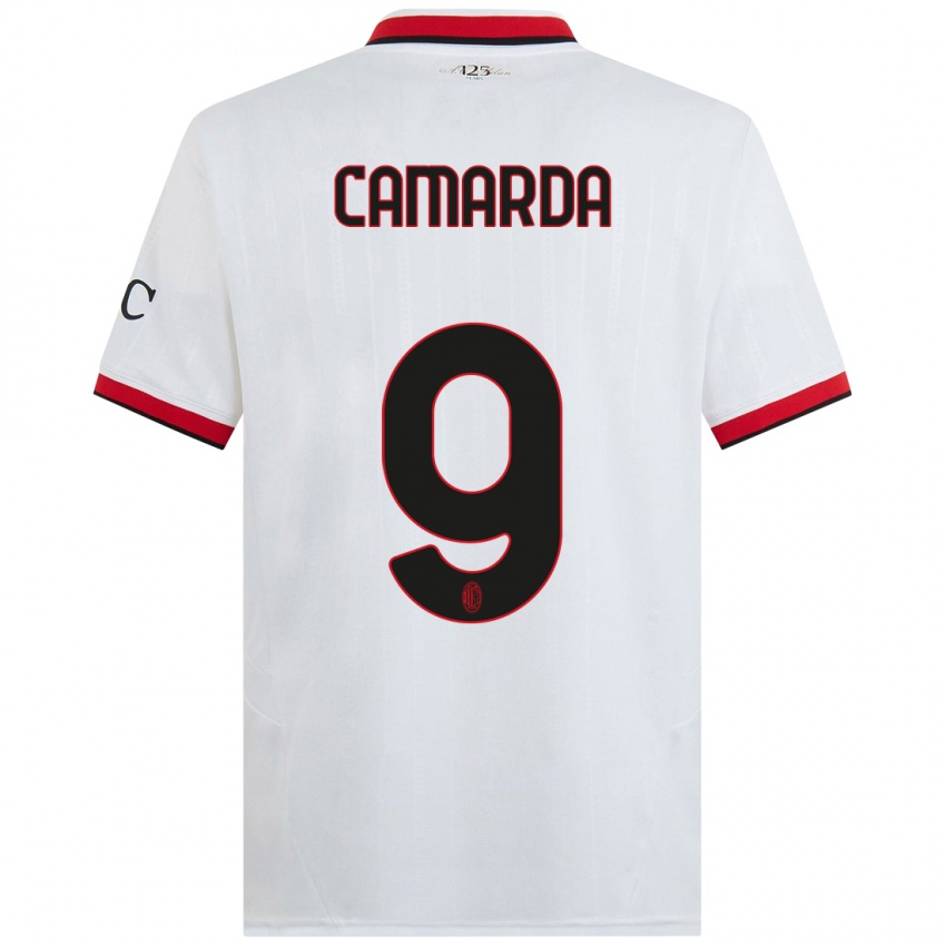 Niño Camiseta Francesco Camarda #9 Blanco Negro Rojo 2ª Equipación 2024/25 La Camisa