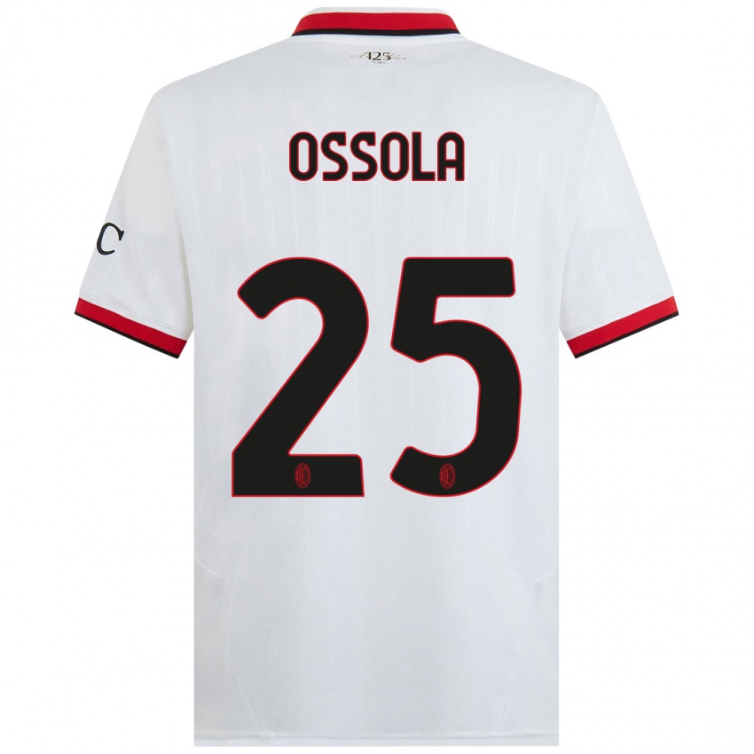 Niño Camiseta Lorenzo Ossola #25 Blanco Negro Rojo 2ª Equipación 2024/25 La Camisa