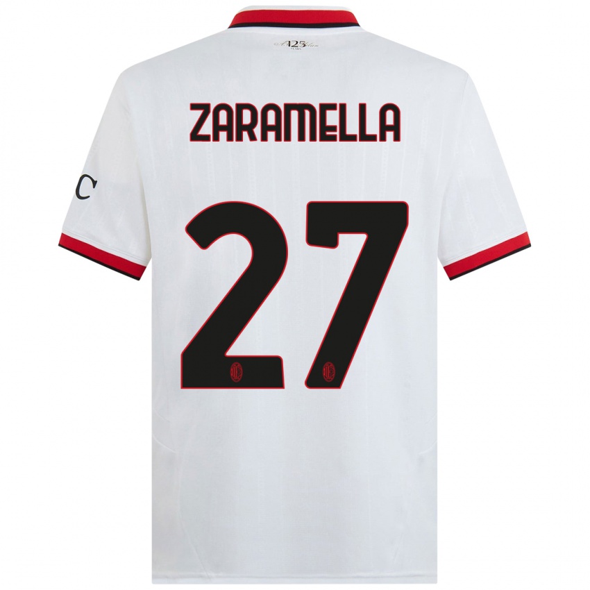 Niño Camiseta Mattia Zaramella #27 Blanco Negro Rojo 2ª Equipación 2024/25 La Camisa