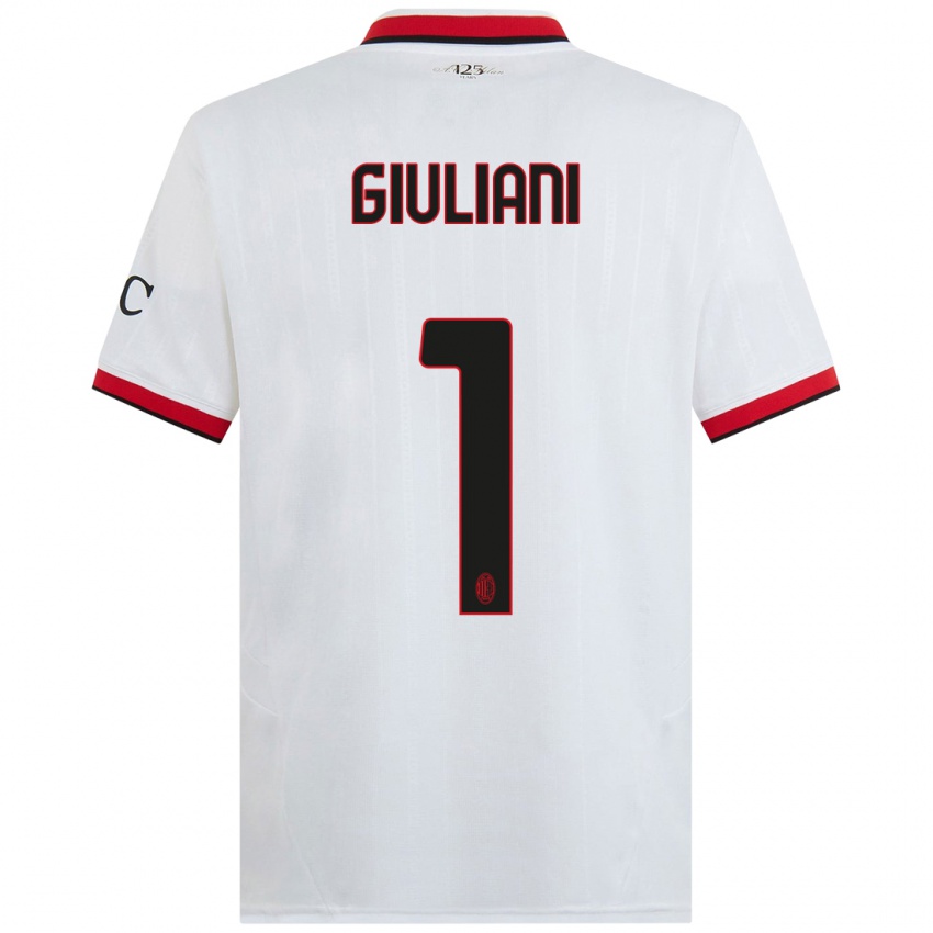 Niño Camiseta Laura Giuliani #1 Blanco Negro Rojo 2ª Equipación 2024/25 La Camisa