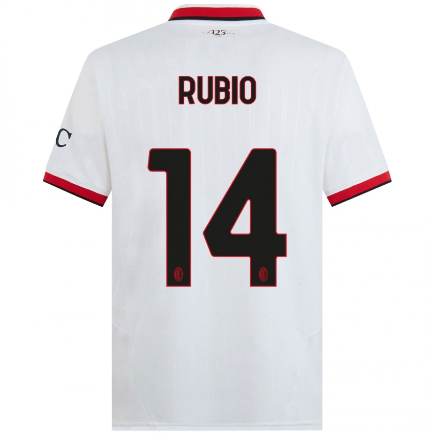 Niño Camiseta Silvia Rubio #14 Blanco Negro Rojo 2ª Equipación 2024/25 La Camisa