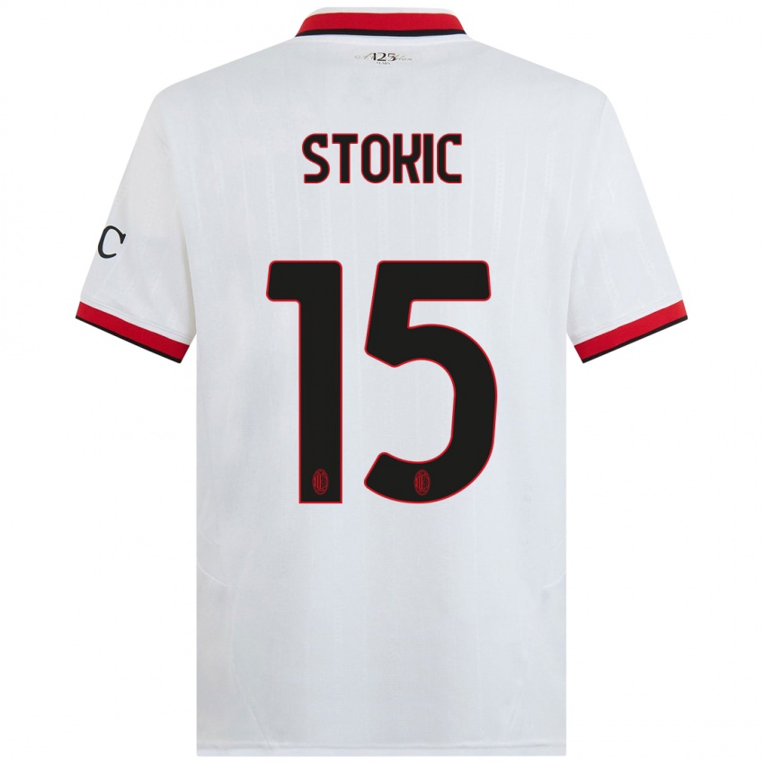 Niño Camiseta Sara Stokić #15 Blanco Negro Rojo 2ª Equipación 2024/25 La Camisa