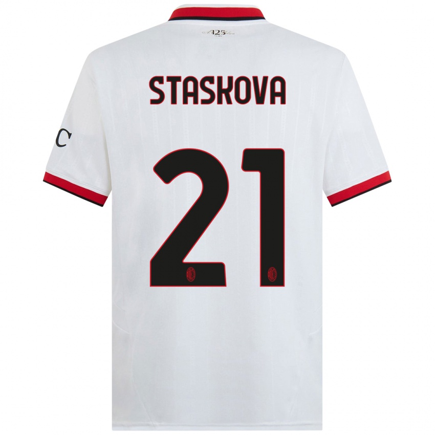 Niño Camiseta Andrea Stašková #21 Blanco Negro Rojo 2ª Equipación 2024/25 La Camisa