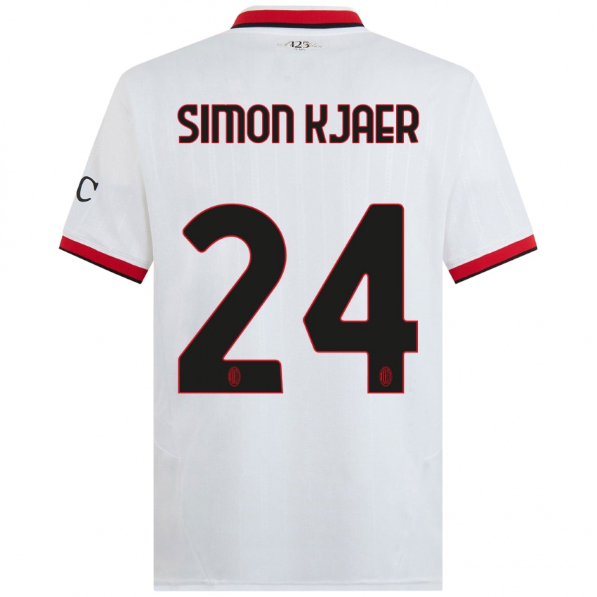 Niño Camiseta Simon Kjaer #24 Blanco Negro Rojo 2ª Equipación 2024/25 La Camisa