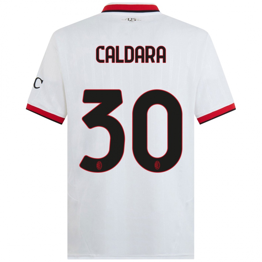 Niño Camiseta Mattia Caldara #30 Blanco Negro Rojo 2ª Equipación 2024/25 La Camisa