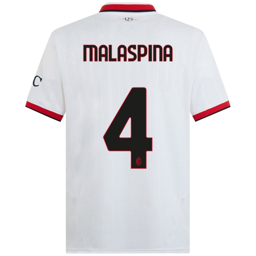 Niño Camiseta Mattia Malaspina #4 Blanco Negro Rojo 2ª Equipación 2024/25 La Camisa