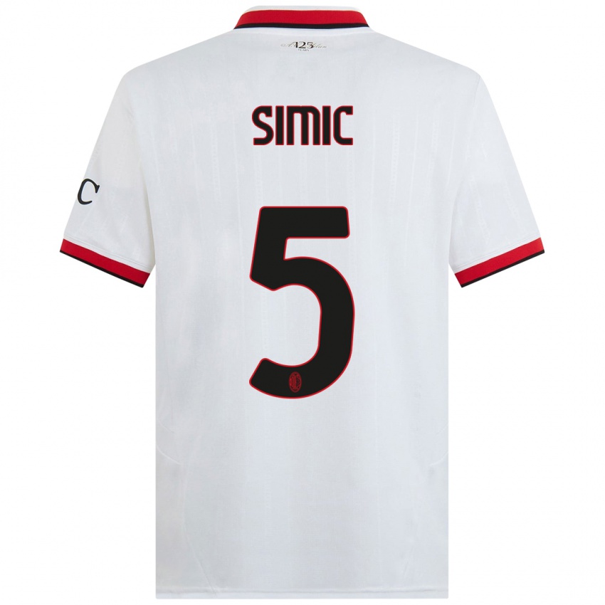 Niño Camiseta Jan-Carlo Simic #5 Blanco Negro Rojo 2ª Equipación 2024/25 La Camisa