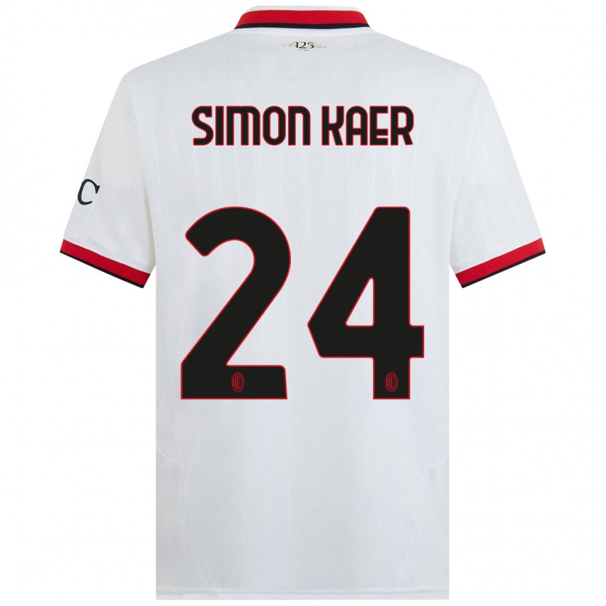 Niño Camiseta Simon Kaer #24 Blanco Negro Rojo 2ª Equipación 2024/25 La Camisa