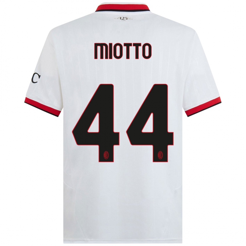 Niño Camiseta Giorgia Miotto #44 Blanco Negro Rojo 2ª Equipación 2024/25 La Camisa