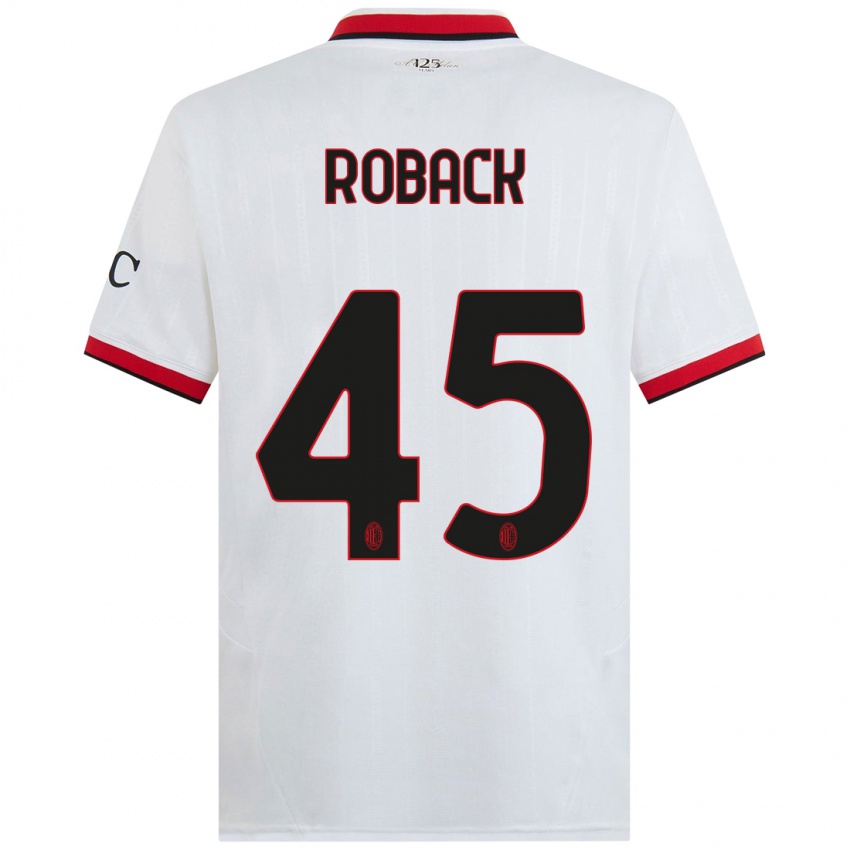 Niño Camiseta Emil Roback #45 Blanco Negro Rojo 2ª Equipación 2024/25 La Camisa