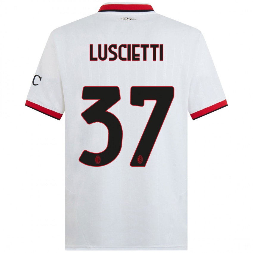 Niño Camiseta Abebe Luscietti #37 Blanco Negro Rojo 2ª Equipación 2024/25 La Camisa