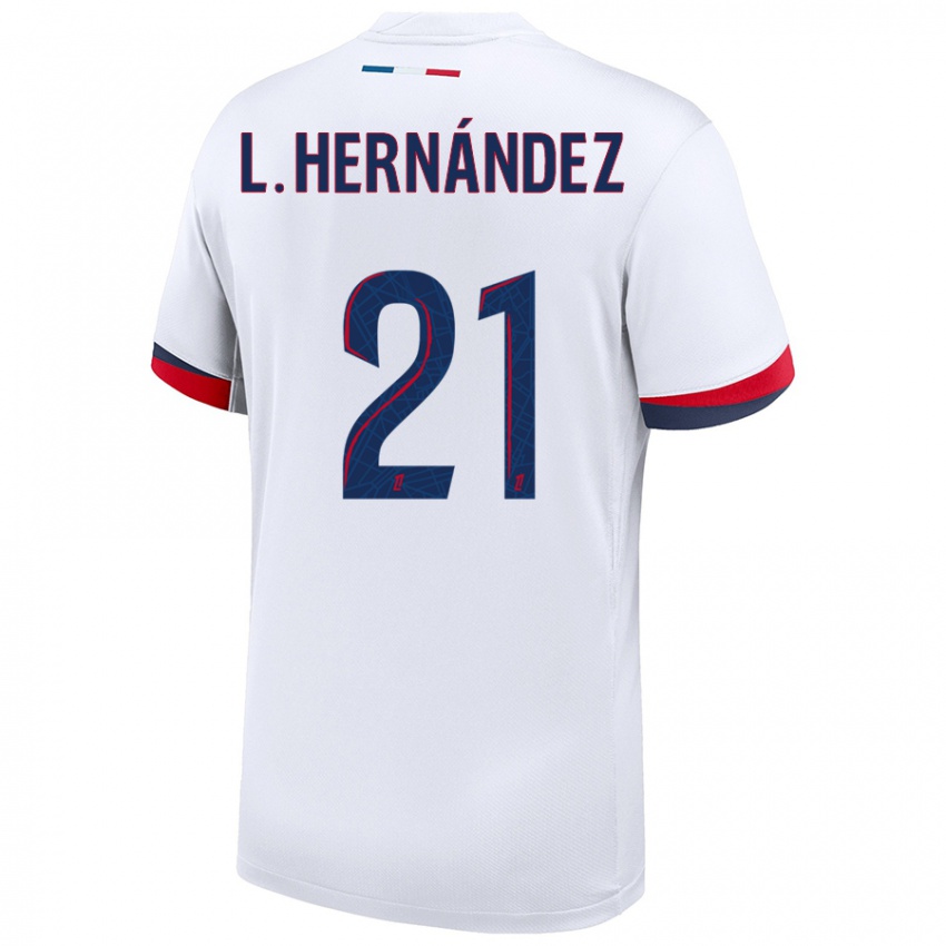 Niño Camiseta Lucas Hernández #21 Blanco Azul Rojo 2ª Equipación 2024/25 La Camisa