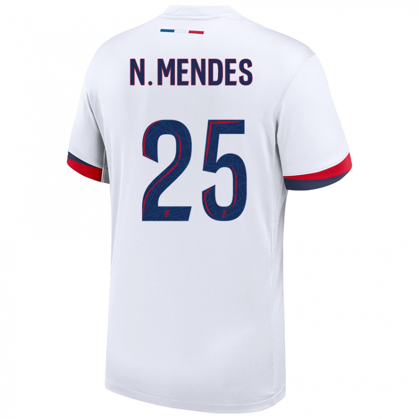 Niño Camiseta Nuno Mendes #25 Blanco Azul Rojo 2ª Equipación 2024/25 La Camisa