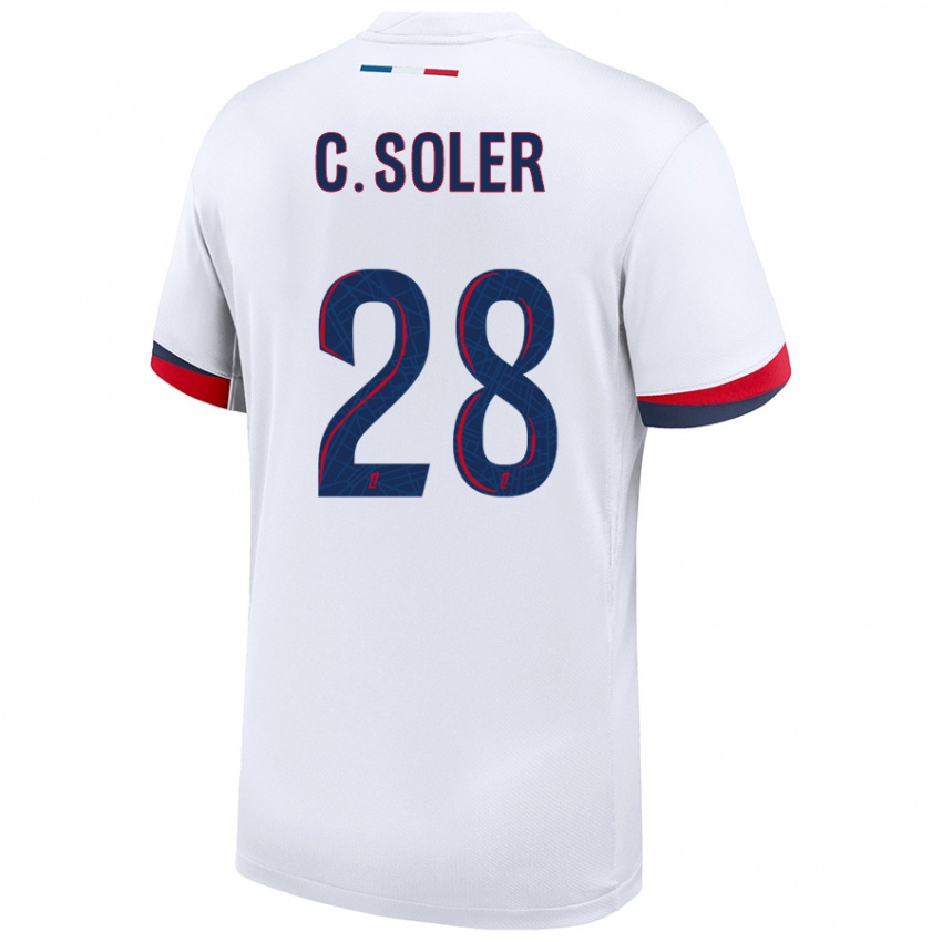 Niño Camiseta Carlos Soler #28 Blanco Azul Rojo 2ª Equipación 2024/25 La Camisa