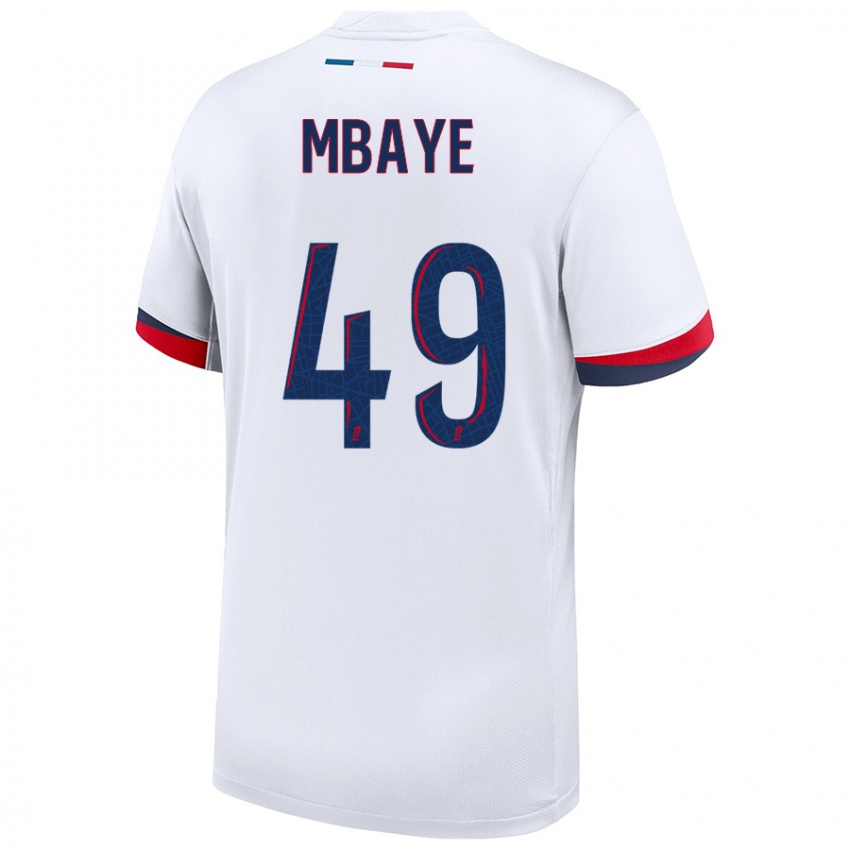 Niño Camiseta Ibrahim Mbaye #49 Blanco Azul Rojo 2ª Equipación 2024/25 La Camisa