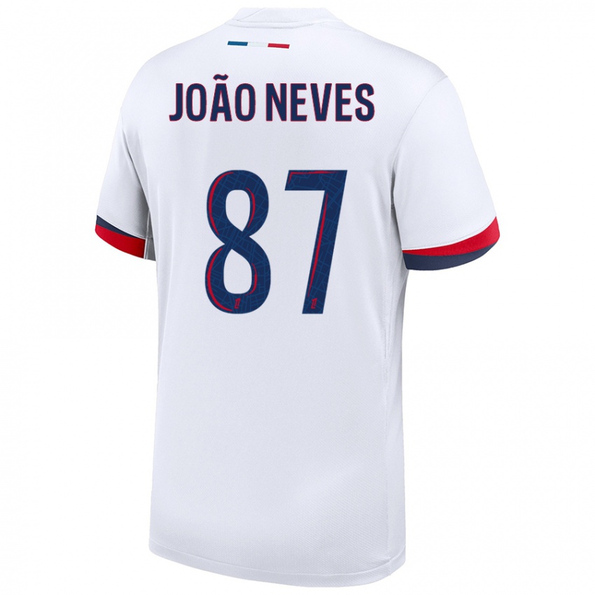 Niño Camiseta João Neves #87 Blanco Azul Rojo 2ª Equipación 2024/25 La Camisa