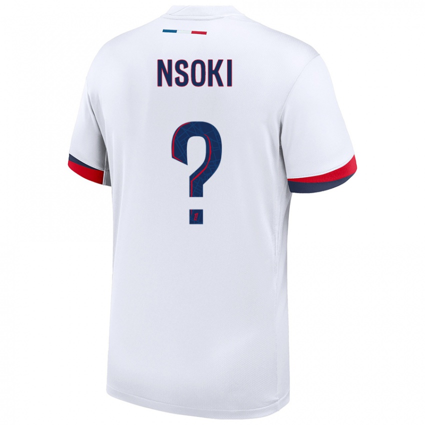 Niño Camiseta Noah Nsoki #0 Blanco Azul Rojo 2ª Equipación 2024/25 La Camisa