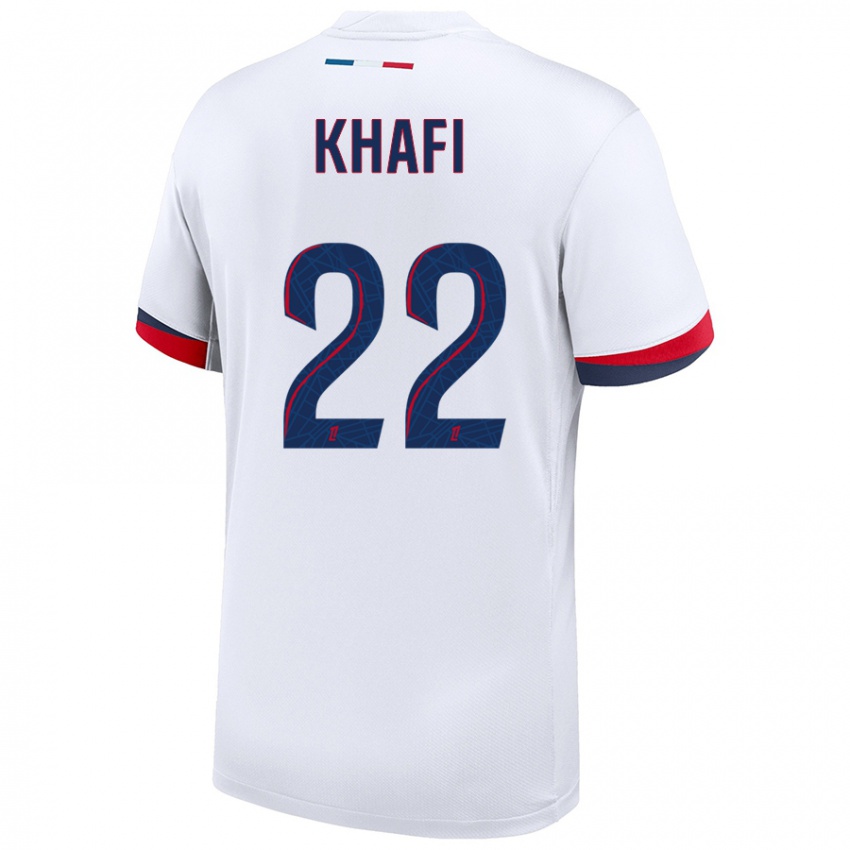 Niño Camiseta Yanis Khafi #22 Blanco Azul Rojo 2ª Equipación 2024/25 La Camisa