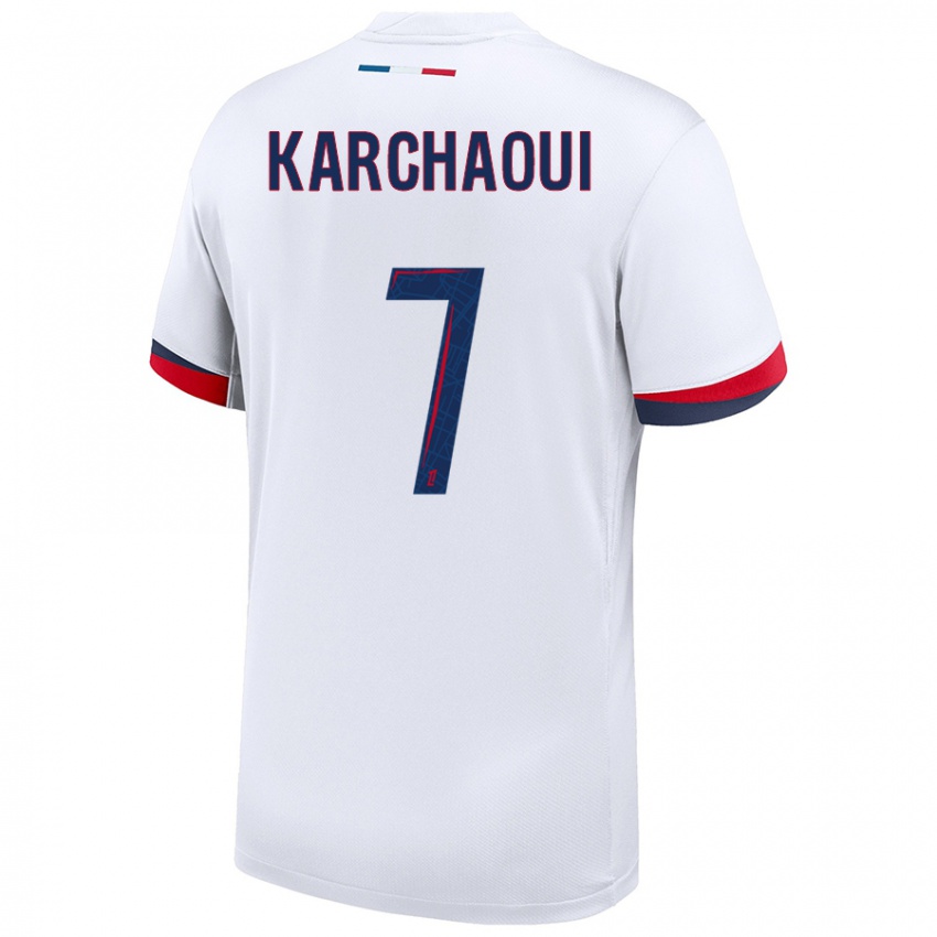 Niño Camiseta Sakina Karchaoui #7 Blanco Azul Rojo 2ª Equipación 2024/25 La Camisa