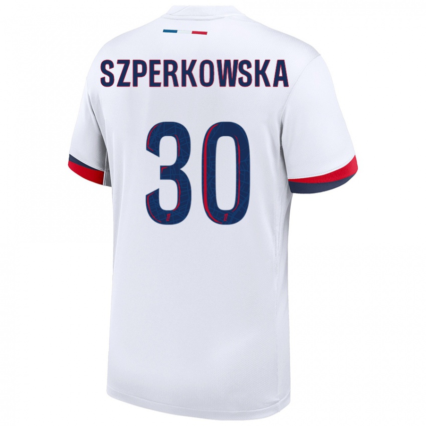 Niño Camiseta Oliwia Szperkowska #30 Blanco Azul Rojo 2ª Equipación 2024/25 La Camisa