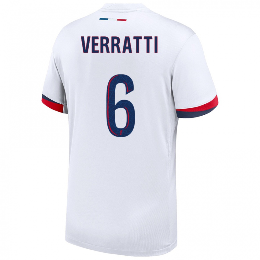 Niño Camiseta Marco Verratti #6 Blanco Azul Rojo 2ª Equipación 2024/25 La Camisa