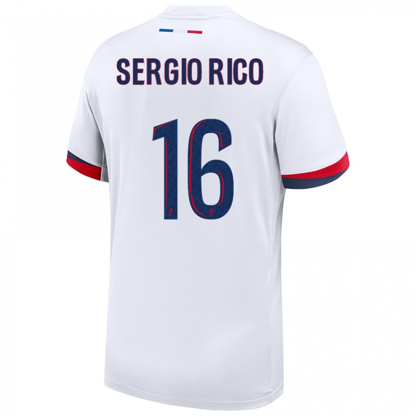 Niño Camiseta Sergio Rico #16 Blanco Azul Rojo 2ª Equipación 2024/25 La Camisa