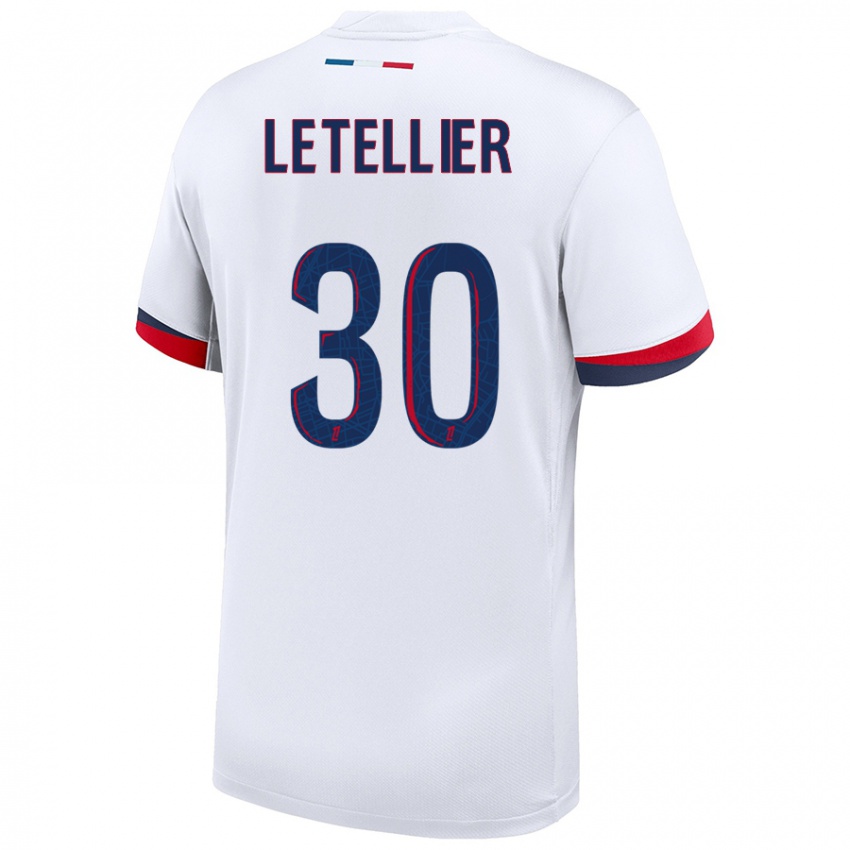 Niño Camiseta Alexandre Letellier #30 Blanco Azul Rojo 2ª Equipación 2024/25 La Camisa