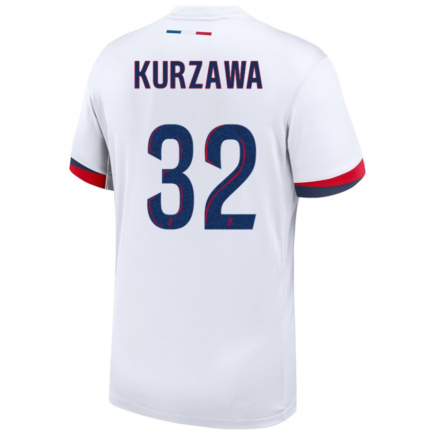 Niño Camiseta Layvin Kurzawa #32 Blanco Azul Rojo 2ª Equipación 2024/25 La Camisa