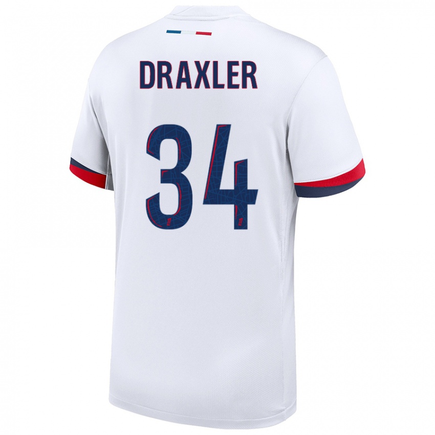 Niño Camiseta Julian Draxler #34 Blanco Azul Rojo 2ª Equipación 2024/25 La Camisa