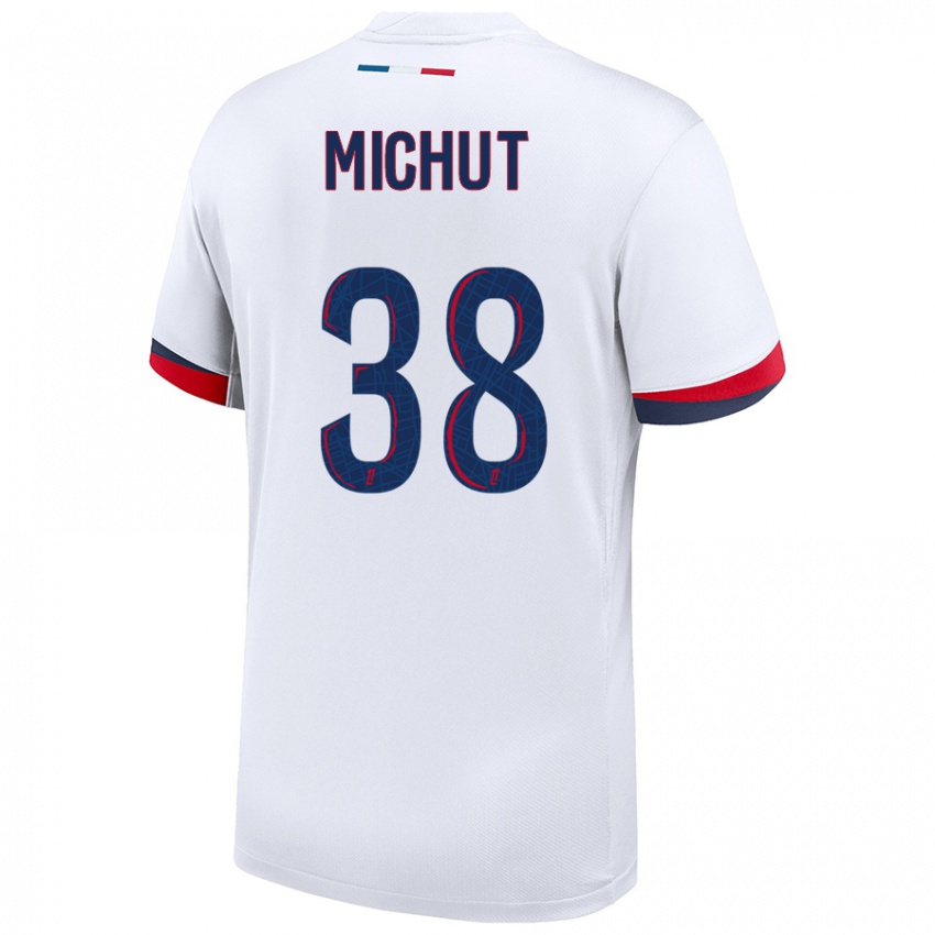 Niño Camiseta Edouard Michut #38 Blanco Azul Rojo 2ª Equipación 2024/25 La Camisa