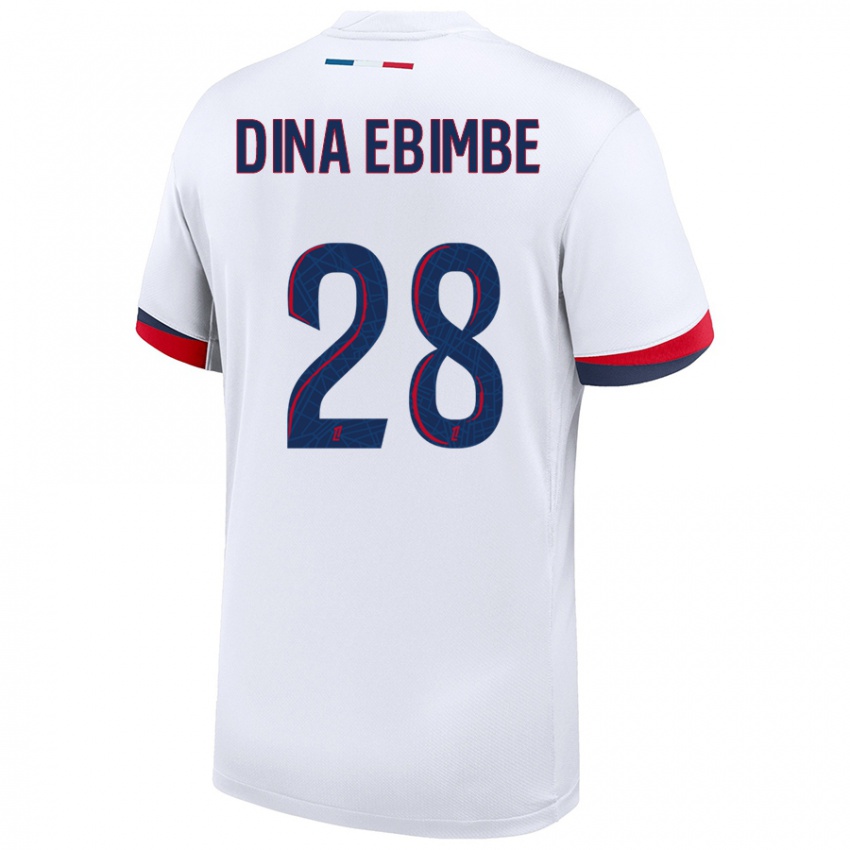 Niño Camiseta Eric Junior Dina Ebimbe #28 Blanco Azul Rojo 2ª Equipación 2024/25 La Camisa