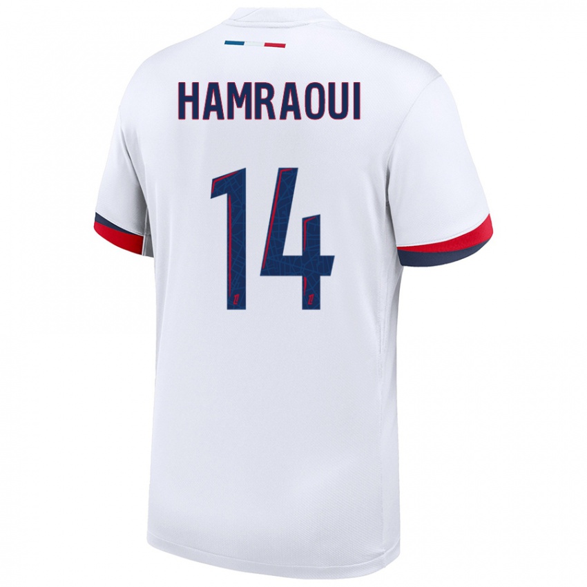 Niño Camiseta Kheira Hamraoui #14 Blanco Azul Rojo 2ª Equipación 2024/25 La Camisa