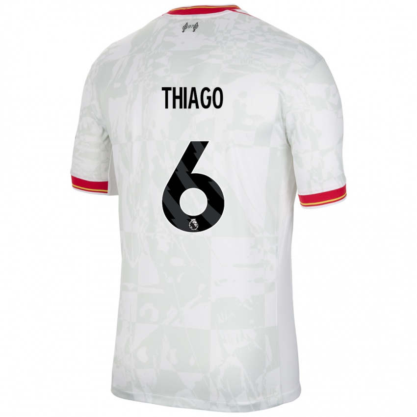 Niño Camiseta Thiago #6 Blanco Rojo Negro Equipación Tercera 2024/25 La Camisa