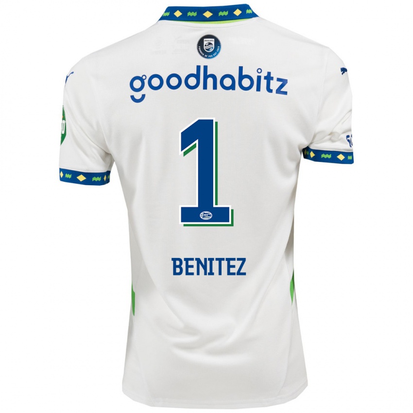 Niño Camiseta Walter Benítez #1 Blanco Azul Oscuro Equipación Tercera 2024/25 La Camisa