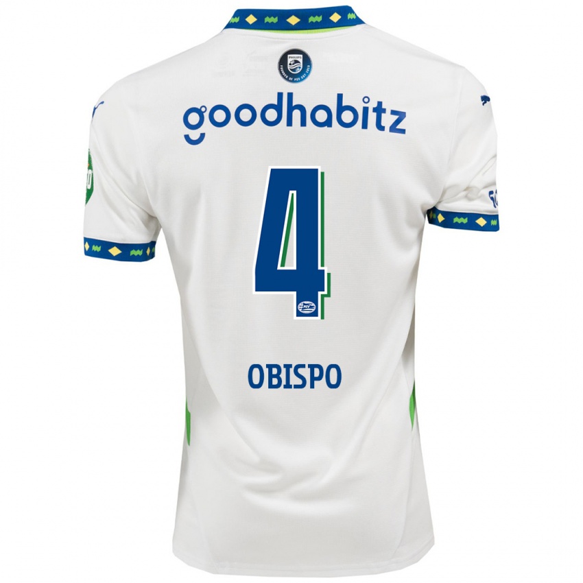 Niño Camiseta Armando Obispo #4 Blanco Azul Oscuro Equipación Tercera 2024/25 La Camisa