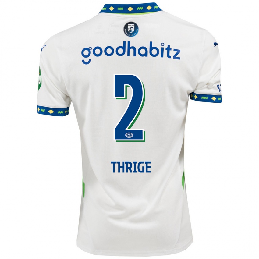 Niño Camiseta Sara Thrige #2 Blanco Azul Oscuro Equipación Tercera 2024/25 La Camisa